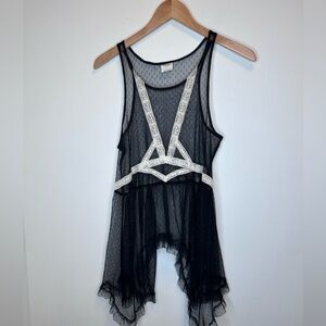 Free People Black Sheer Top with White Lace